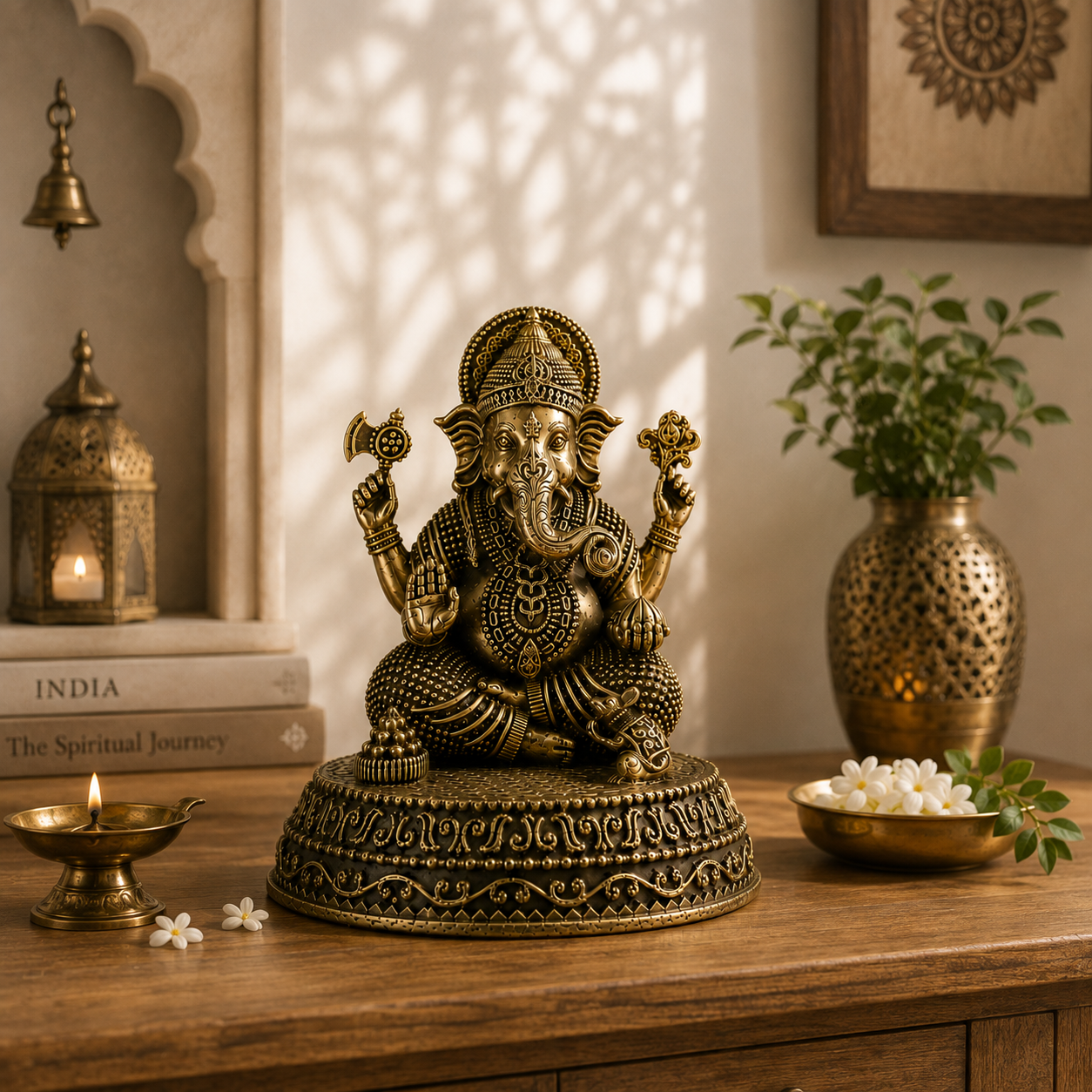 Antique Brass Ganesha Idol – Handcrafted Lord Ganesha Statue for Home Décor & Puja