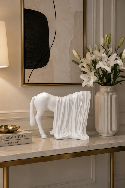 Modern horse statue decorative figurine by The Gharnish, detailed animal showpiece for living room decor.