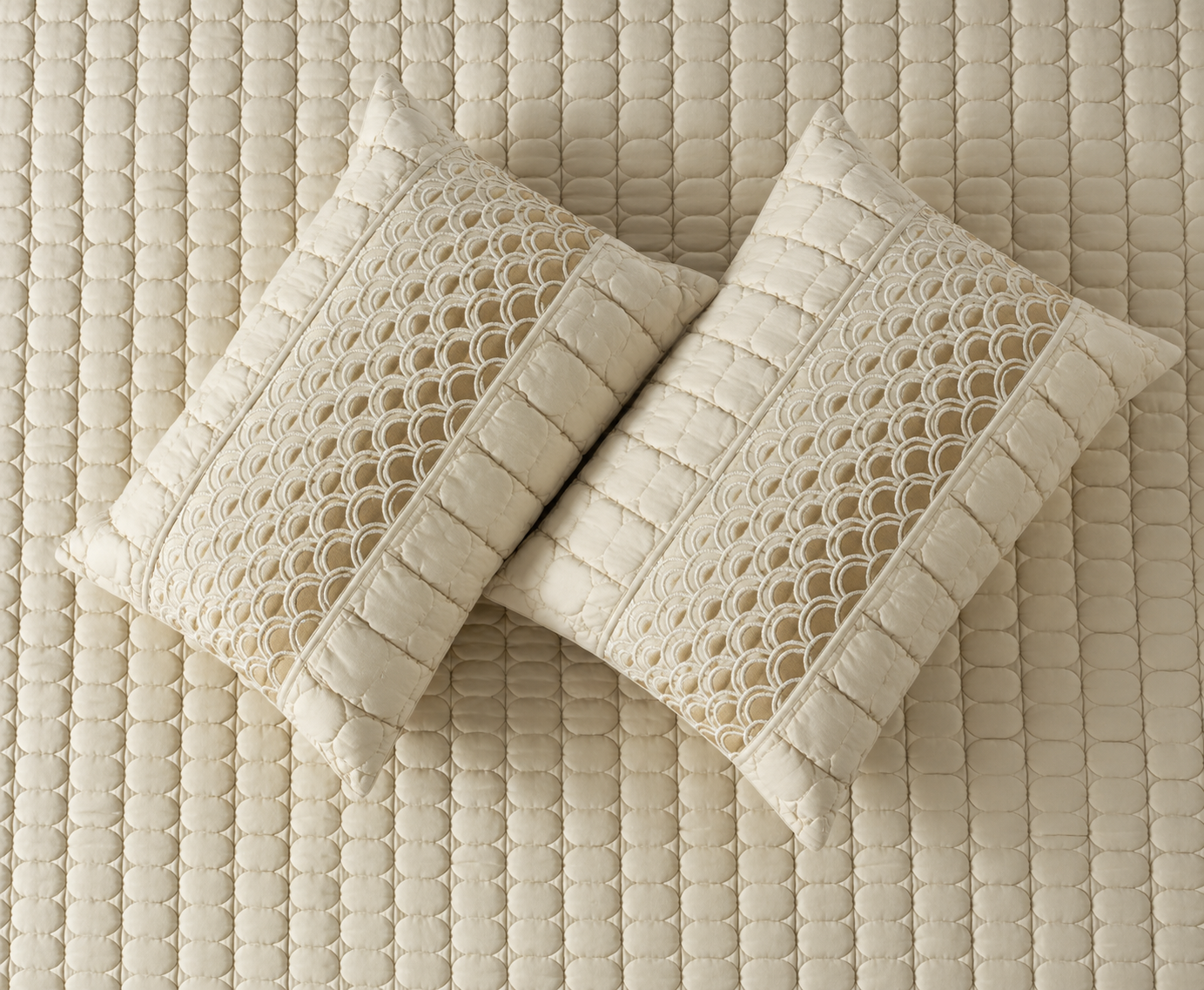 Luxury bedding set by The Gharnish featuring serene wave stitch design in soft, plush fabric for a stylish bedroom look.