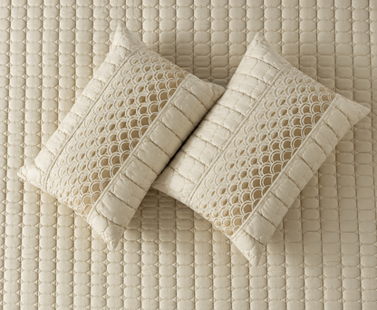 Luxury bedding set by The Gharnish featuring serene wave stitch design in soft, plush fabric for a stylish bedroom look.