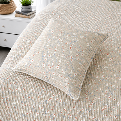 Floral bedding set of 3 with soft quilted bedcover and two matching pillow covers from The Gharnish, featuring colorful flower patterns.