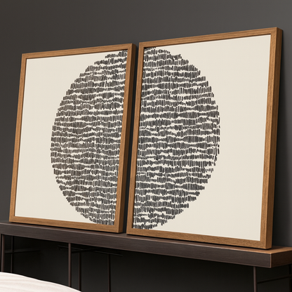 Minimalist Black & White Abstract Circle Wall Art – Set of 2 | Modern Geometric Canvas with Wooden Frame - The Gharnish - A Unit of Satkala Creations