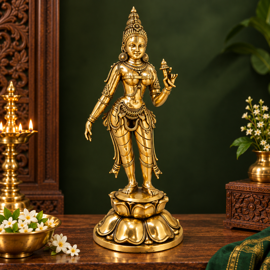 Antique Brass Tara Devi Statue – Traditional Lotus Base
