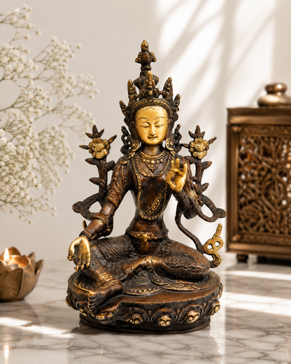 Fine Brass Tara Devi Statue - Handcrafted Buddhist Deity Idol