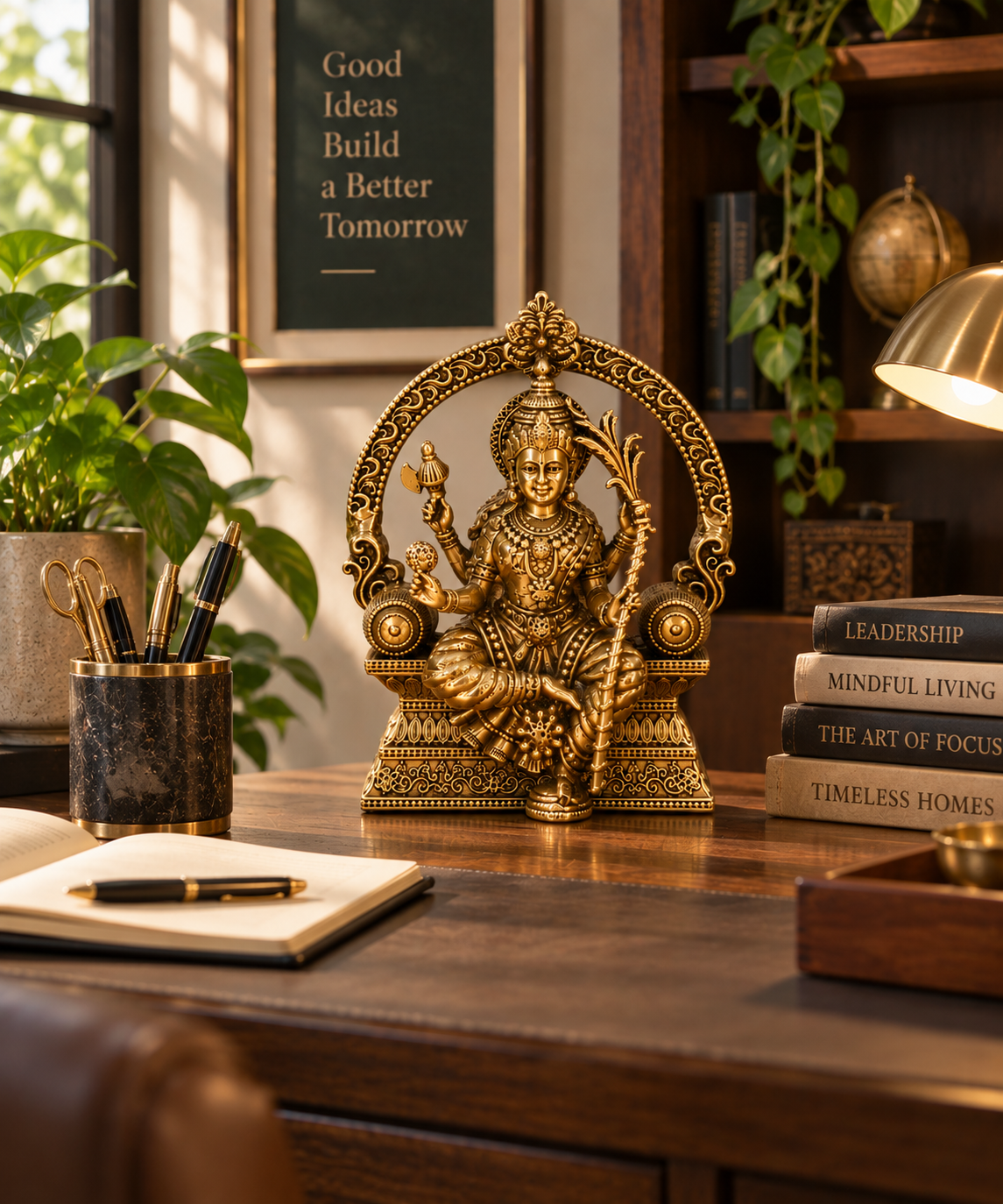 Brass Rajarajeshwari Amman statue with antique finish, suitable for home and office decor, part of The Gharnish brass pooja items collection.