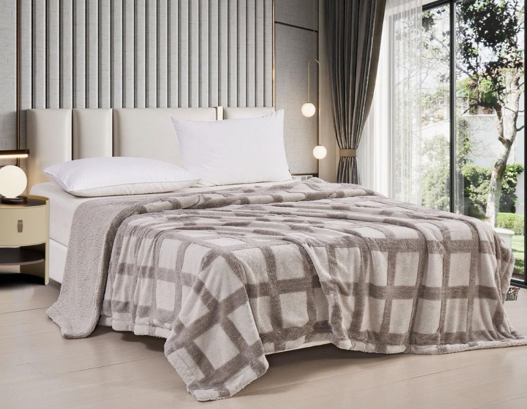 Checkered Sherpa blanket from The Gharnish, soft double bed blanket ideal for winter and AC rooms, featuring a cozy, warm design.