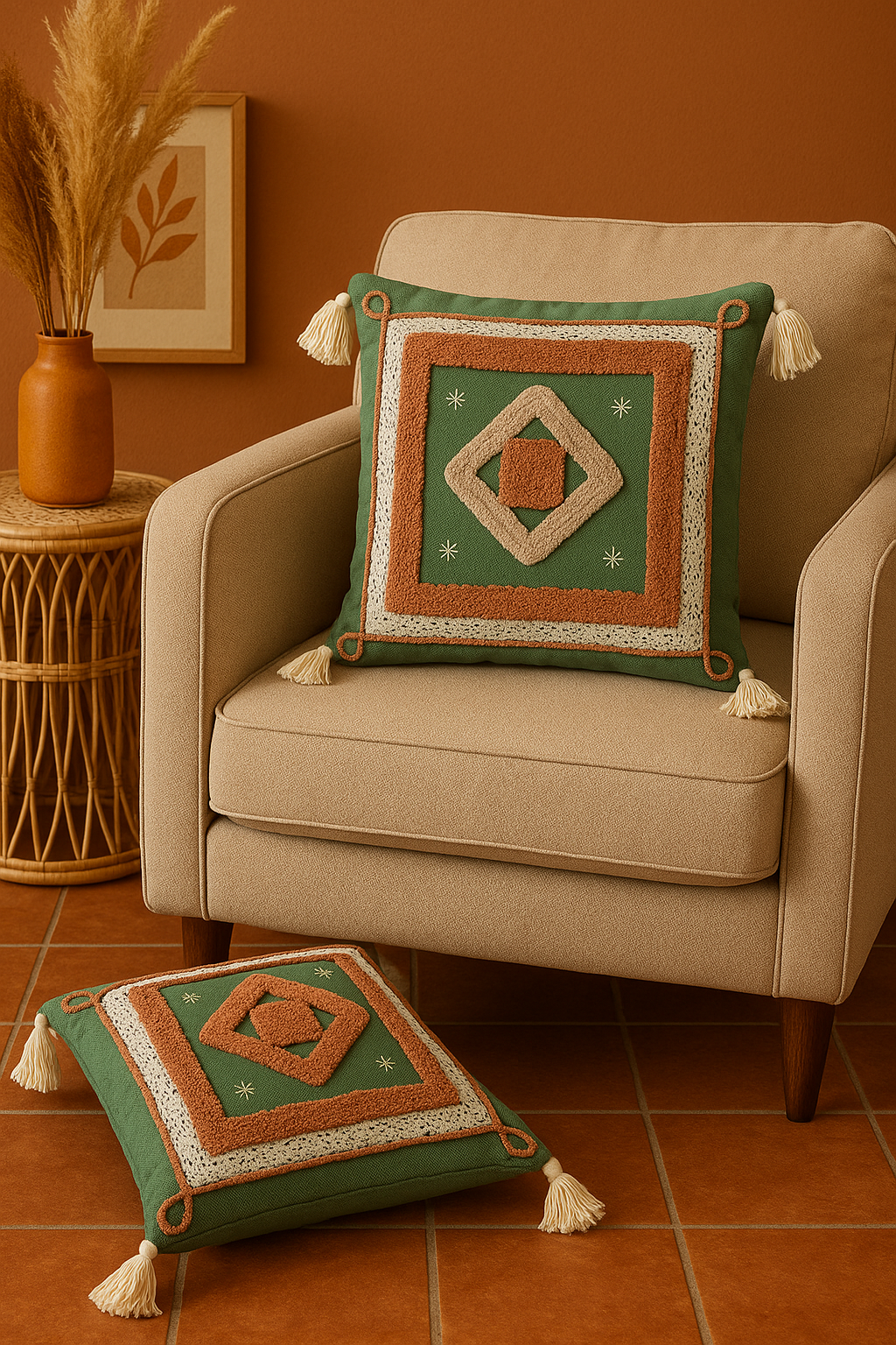 Handblocked 100% Cotton Tufted Cushion set of 2 - The Gharnish - A Unit of Satkala Creations