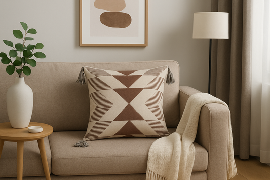Brown & Beige Striped Modern Boho Handmade Pillow Cover Set of 2 - The Gharnish - A Unit of Satkala Creations