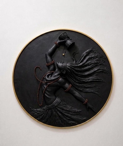 Decorative wall art of a woman with flowing hair on a black background