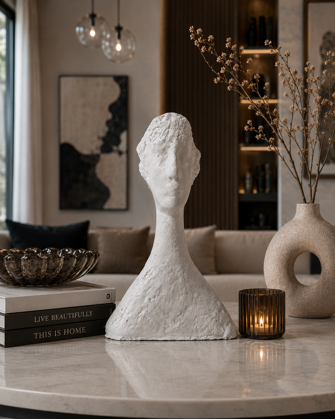 Abstract artisan sculpture by The Gharnish, contemporary decorative figurine with intricate craftsmanship and modern design.