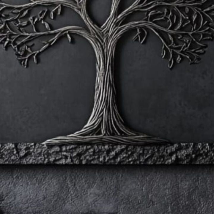 Decorative wall art with a tree design on a dark background