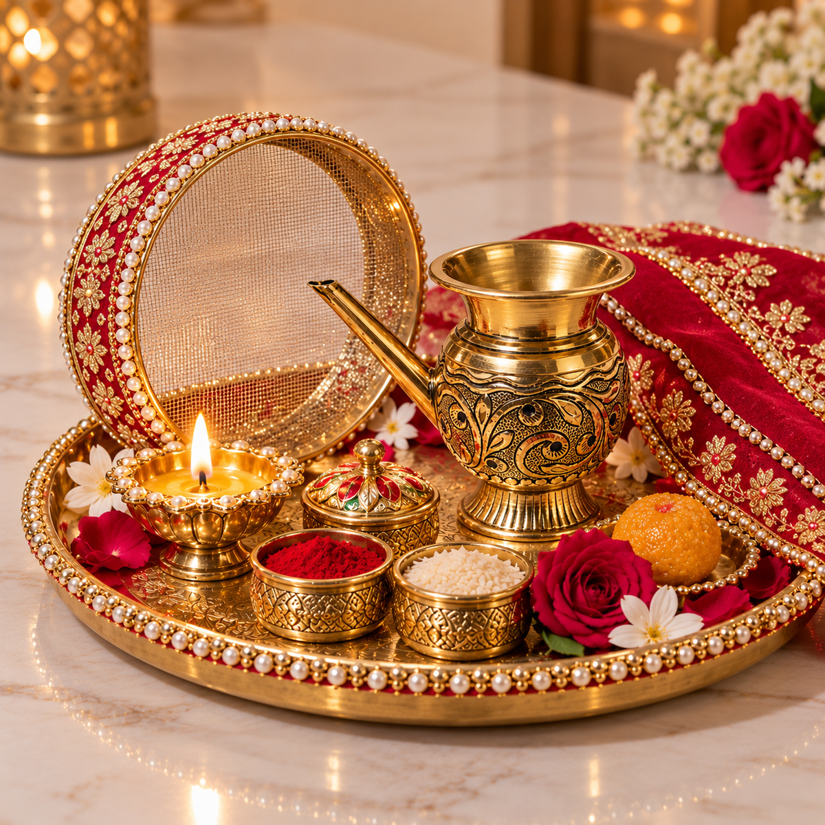 Auspicious Brass Kalash for Karwa Chauth