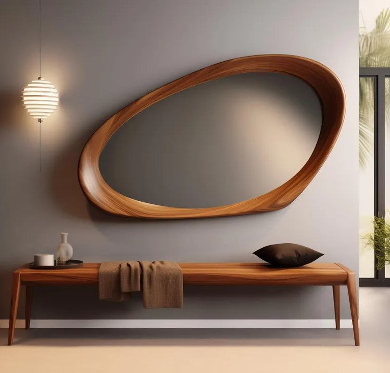 Add freshness to your spaces with these asymmetrical mirrors made by a real wood master.