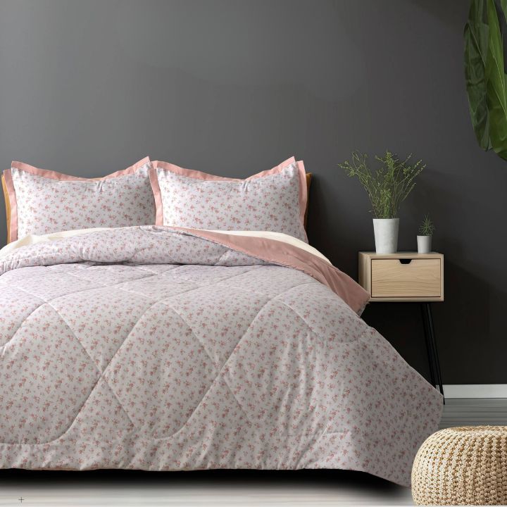 Lilly Floral Print Cotton Quilted 4 Pcs Comforter Set - The Gharnish - A Unit of Satkala Creations