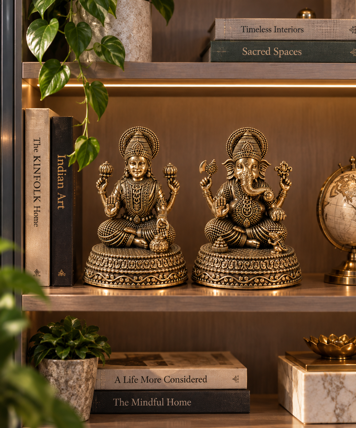 Lakshmi Ganesh ji in a book shelf 