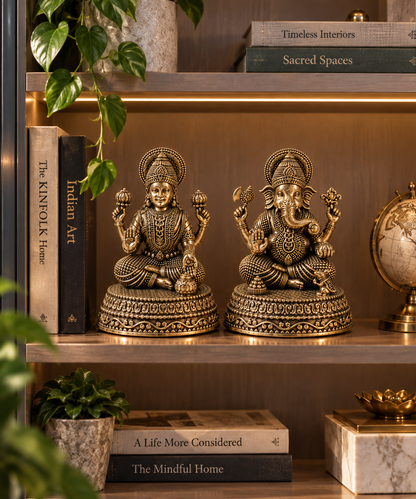 Lakshmi Ganesh ji in a book shelf 