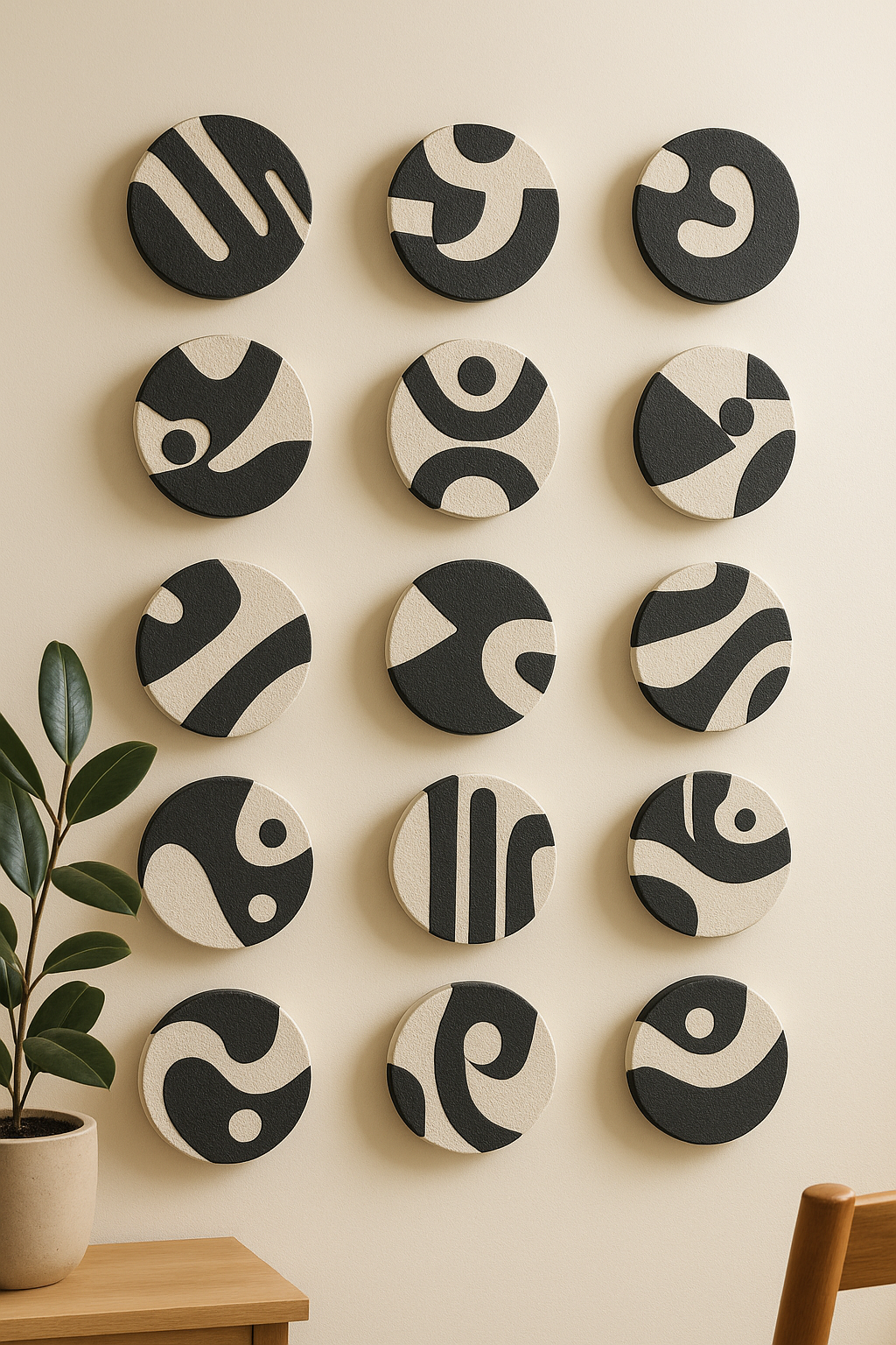 Wooden Textured Symbolic Wall Art - Set of 12