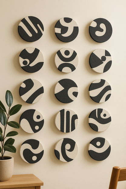 Wooden Textured Symbolic Wall Art - Set of 12