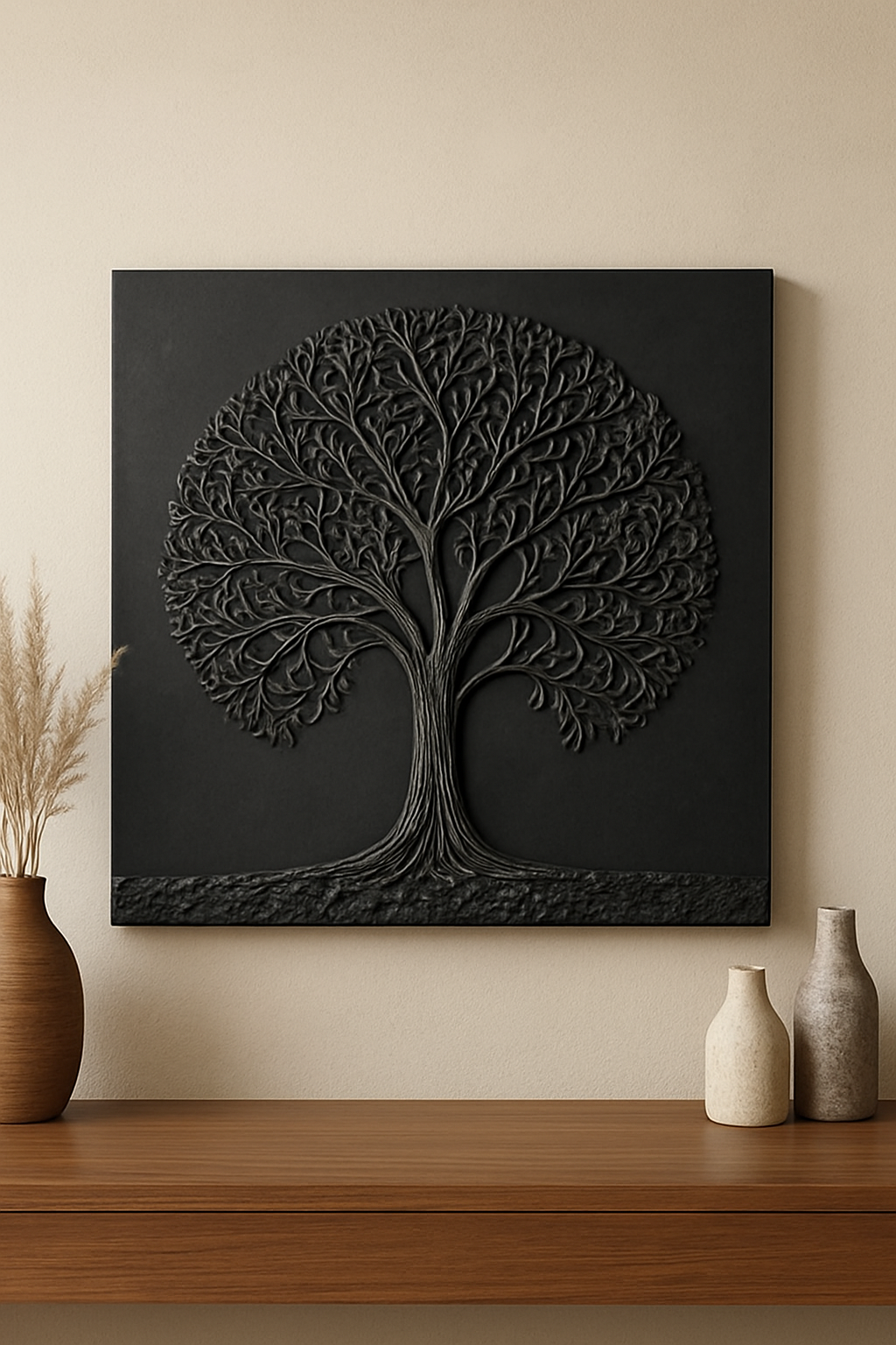Kalpataru wooden wall art by The Gharnish, premium Vastu home decor piece featuring intricate carved wood design for wall display.