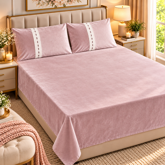 Premium Winter Textured Bedsheet Set with Matching Pillow Covers – Soft Luxury Warm Bedsheet for Double & King Size Bed