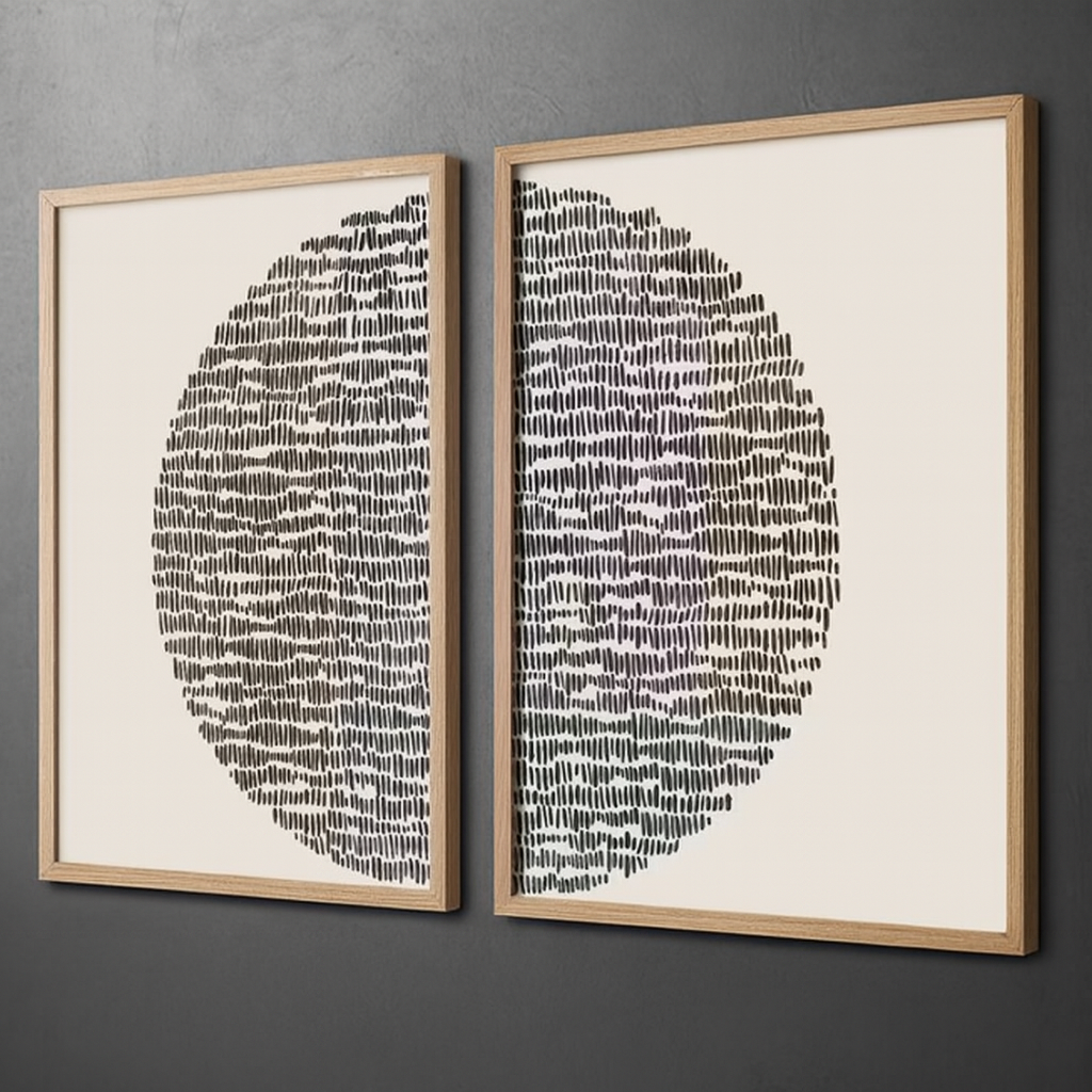 Minimalist Black & White Abstract Circle Wall Art – Set of 2 | Modern Geometric Canvas with Wooden Frame - The Gharnish - A Unit of Satkala Creations