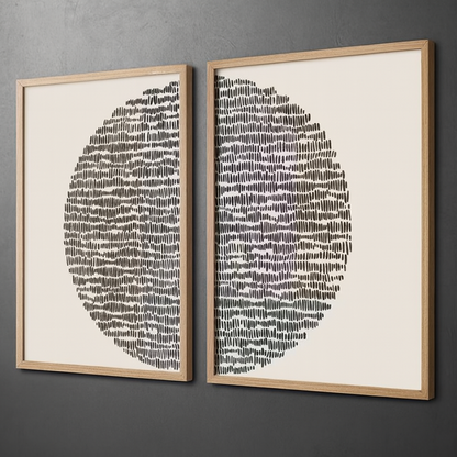 Minimalist Black & White Abstract Circle Wall Art – Set of 2 | Modern Geometric Canvas with Wooden Frame - The Gharnish - A Unit of Satkala Creations