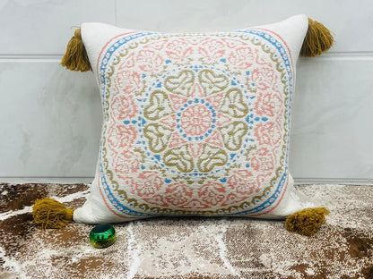 Add a touch of artisanal elegance to your home with our Pure Cotton Handblocked Cushion Covers with Tassels. Crafted using traditional hand-block printing techniques, each piece showcases intricate patterns and rich craftsmanship, making it a timeless addition to your décor.