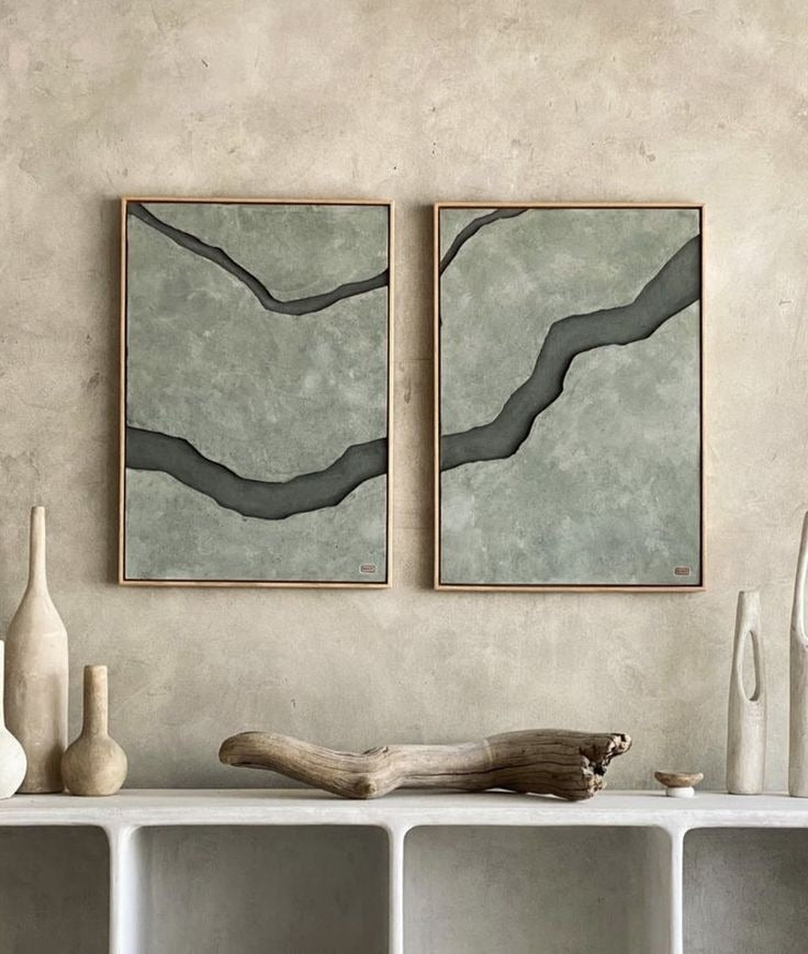 Abstract textured wooden wall art set of 2 by The Gharnish, featuring stone-inspired patterns for modern home decor.