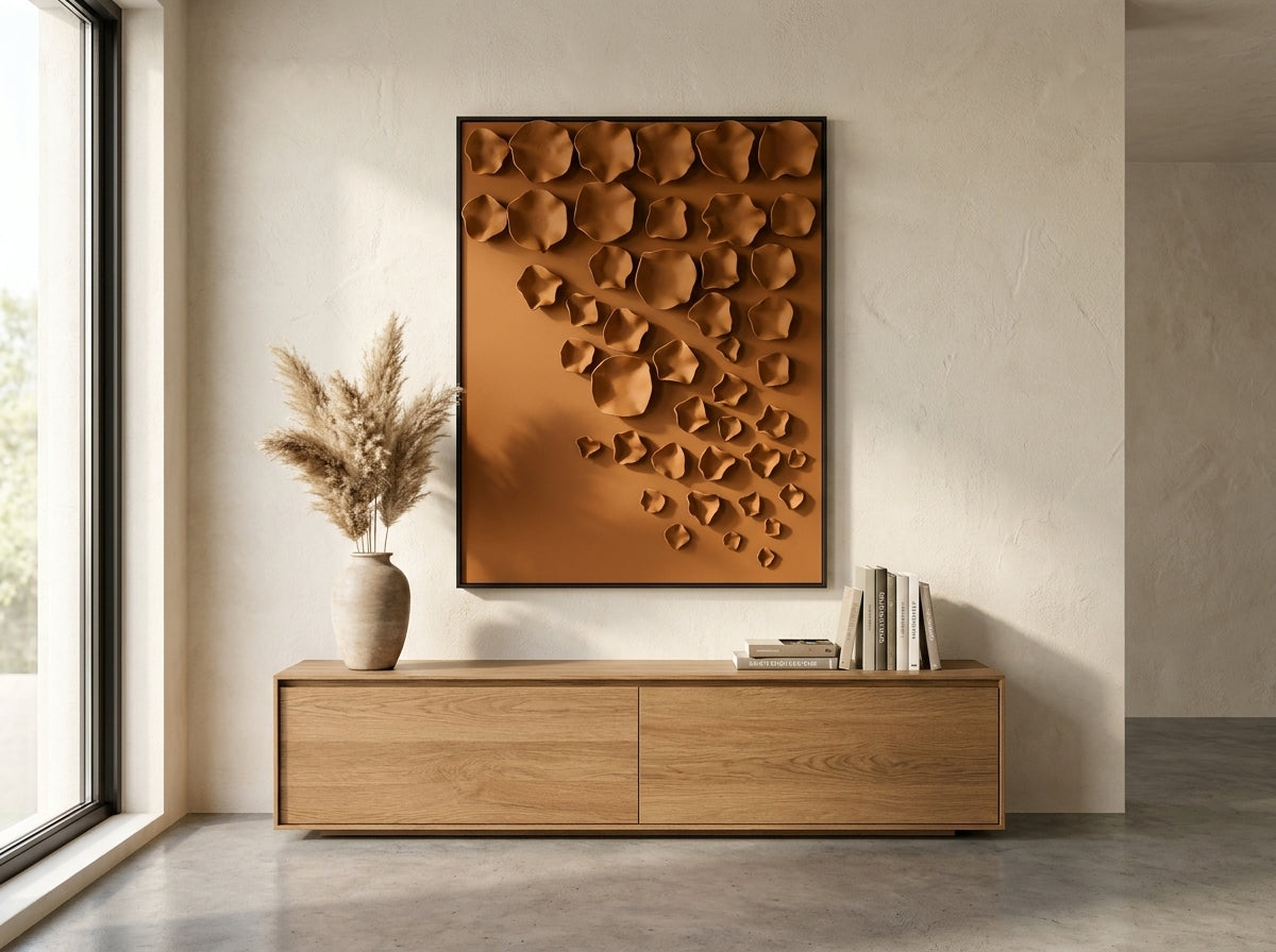 Contemporary 3D wooden wall art by The Gharnish featuring modern textured design for stylish home decor.