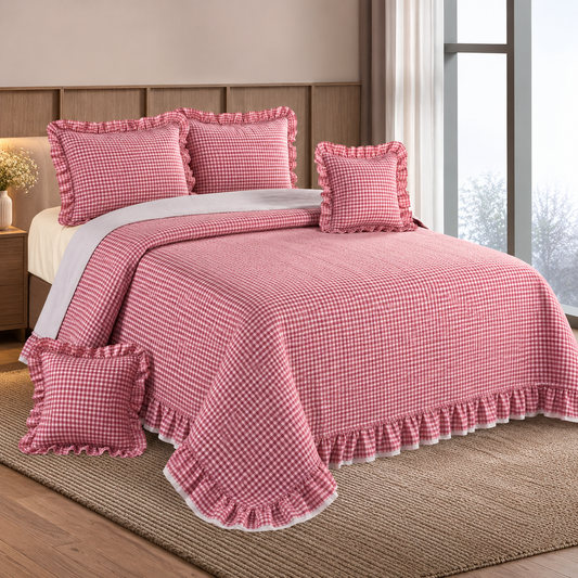 Pink and white gingham check bedding set from The Gharnish Country Elegance Checkmate 5-piece collection.