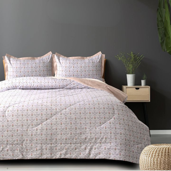 Lilly Floral Print Cotton Quilted 4 Pcs Comforter Set - The Gharnish - A Unit of Satkala Creations