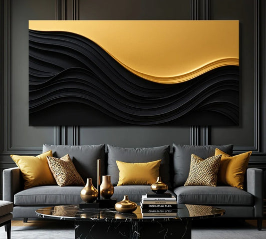 Black and gold wall art living room & office - The Gharnish - A Unit of Satkala Creations