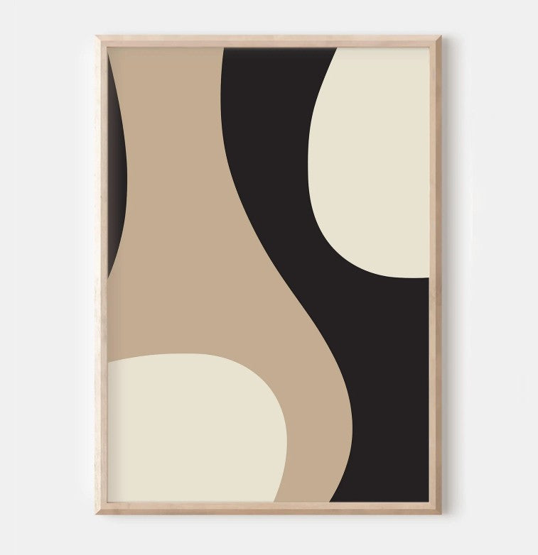 Set of three modern neutral canvas art prints by The Gharnish featuring black and beige abstract farmhouse decor images