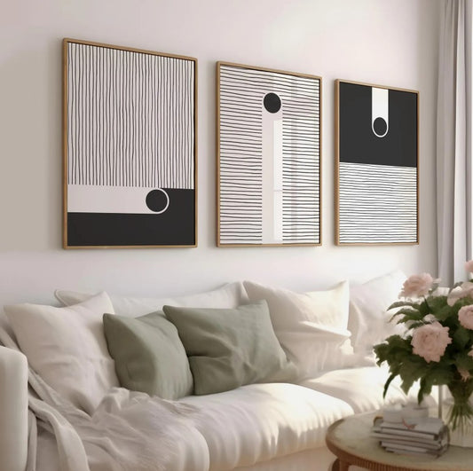 Minimalist Black and White Abstract Scandinavian Geometric Art Set