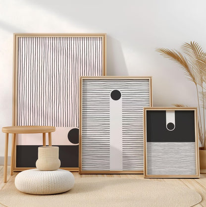 Minimalist Black and White Abstract Scandinavian Geometric Art Set