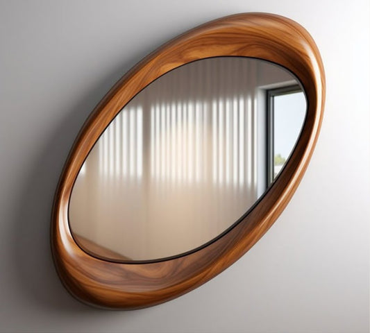 Walnut Wooden Frame Asymmetric Mirror, premium walnut-finish wood