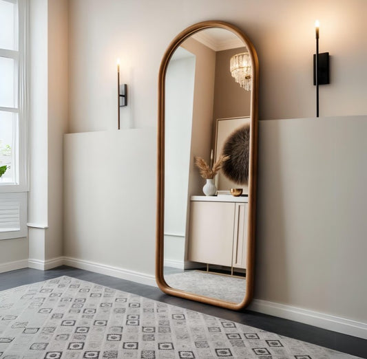 Walnut Full Body Mirror for Bedroom & Living Room, Mid Century Large Mirror, Asymmetrical Tall Floor Mirror