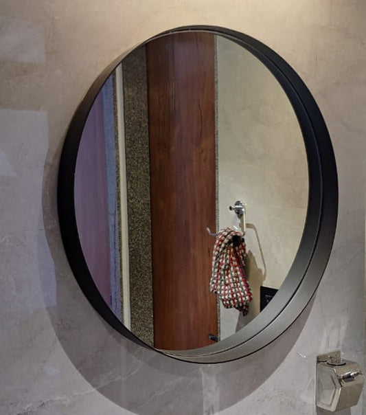 Modern Black Effinito Wall Mirror – Sleek Metal Frame Mirror for Bathroom, Bedroom & Living Room Decor - The Gharnish - A Unit of Satkala Creations