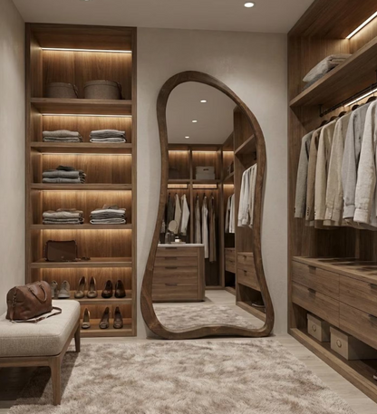 Large Asymmetrical Full Length Mirror - Natural Teak Wood Frame - The Gharnish - A Unit of Satkala Creations