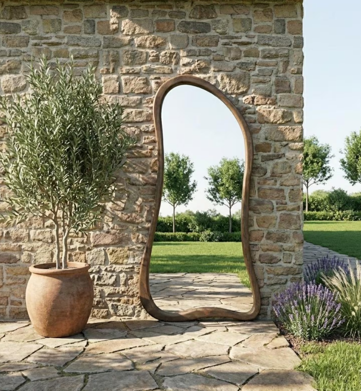 Large Asymmetrical Full Length Mirror - Natural Teak Wood Frame - The Gharnish - A Unit of Satkala Creations