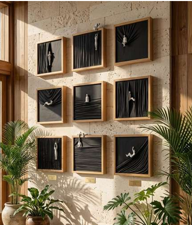 Premium Wooden Human Drape Wall Art Set of 9