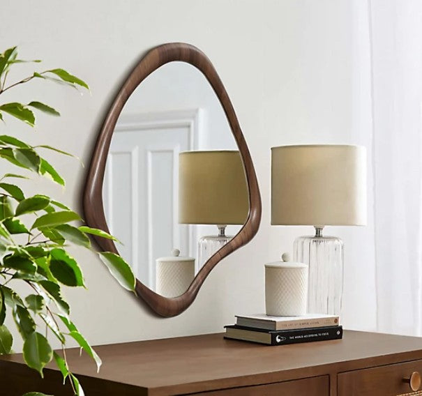 Farmhouse Wood Framed Mirror, Wavy Asymmetric Wood Mirror, Irregular Bathroom Mirror - The Gharnish - A Unit of Satkala Creations