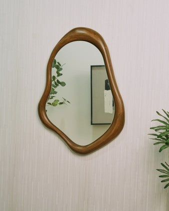 Farmhouse Wood Framed Mirror, Wavy Asymmetric Wood Mirror, Irregular Bathroom Mirror - The Gharnish - A Unit of Satkala Creations