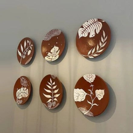 Botanical Harmony Hand-Painted Wall Plate Set - The Gharnish - A Unit of Satkala Creations