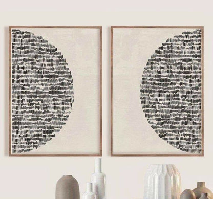 Minimalist Black & White Abstract Circle Wall Art – Set of 2 | Modern Geometric Canvas with Wooden Frame - The Gharnish - A Unit of Satkala Creations