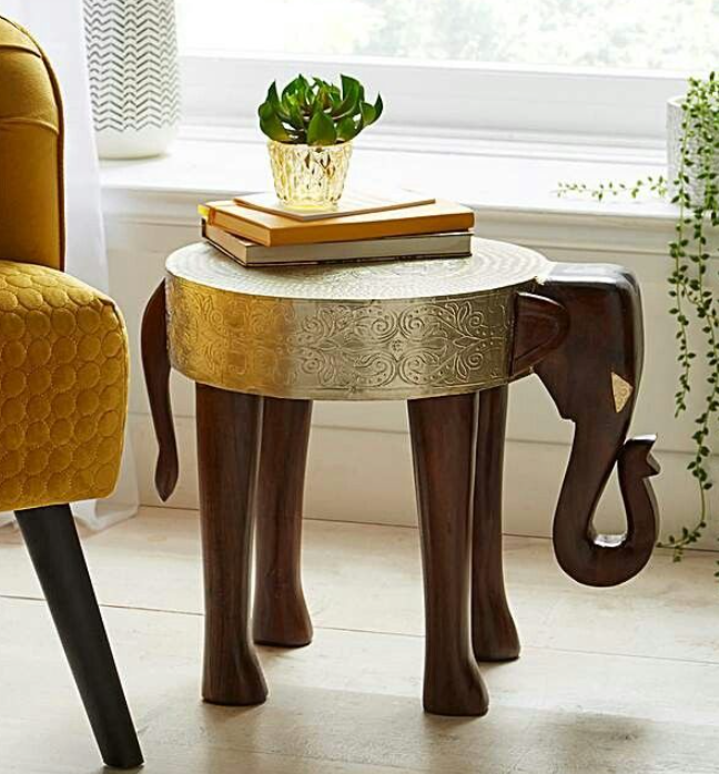 Rajasthani Wooden Elephant Stool With Brass Plating - The Gharnish - A Unit of Satkala Creations