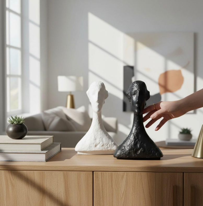 Abstract artisan figurine by The Gharnish, featuring modern, sleek design with smooth contours and artistic craftsmanship.
