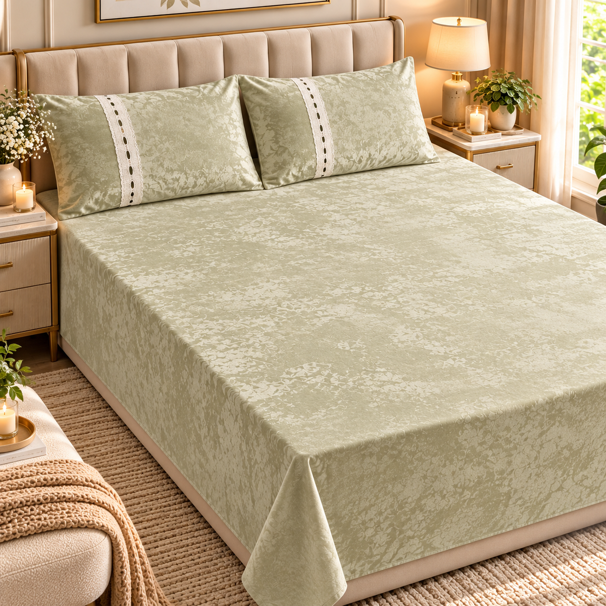 Premium Winter Textured Bedsheet Set with Matching Pillow Covers – Soft Luxury Warm Bedsheet for Double & King Size Bed