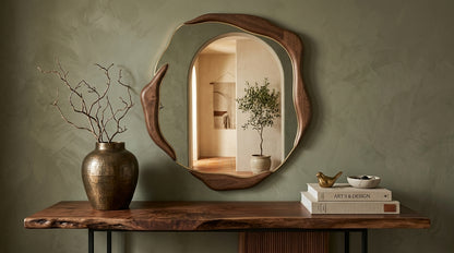 Curve Teak Wood Mirror for Living Room