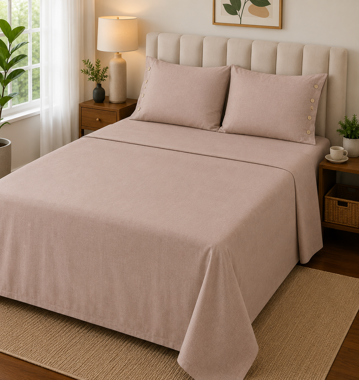Soft Sherpa blanket with organic muslin cotton king size bedsheet set from The Gharnish, featuring cozy, plush texture and natural fibers.